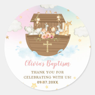 Noah's Ark Cute Animals Girl Baptism Christening   Classic Round Sticker