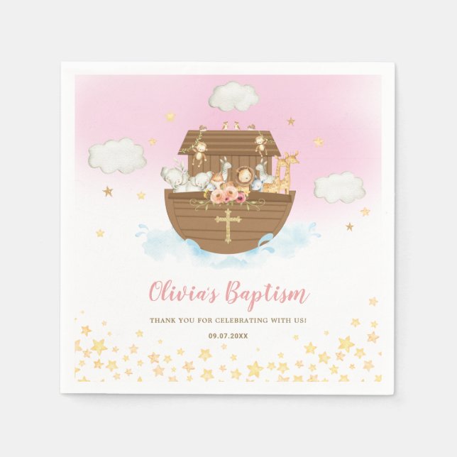 Noah's Ark Cute Animals Girl Baptism Christening  Napkin (Front)