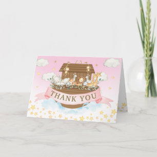 Noah's Ark Cute Animals Girl Birthday Baby Shower Thank You Card