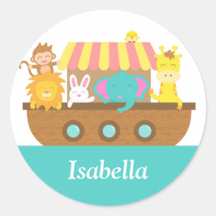 Noah's Ark, Cute Animals on Vessel Classic Round Sticker