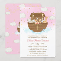 Noah's Ark Cute Animals Pink Baptism Christening 