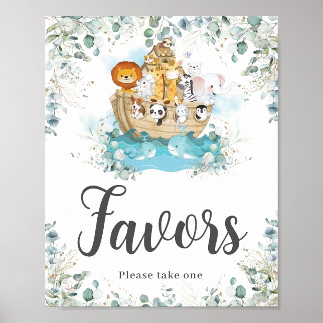 Noah's Ark Eucalyptus Greenery Birthday Favours Poster (Front)