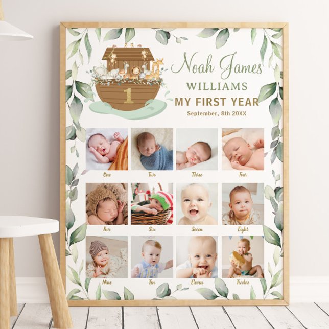Noah's Ark First Year Milestones Pictures Photos  Poster (noah's ark photographs pictures baby first year milestones sign month by month photo nursery decor )