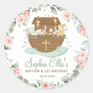 Noah's Ark Flowers Baptism Christening Birthday  Classic Round Sticker