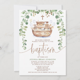 Noah's Ark Foliage Boys Baptism Invitation