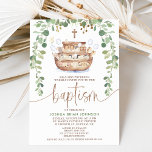 Noah's Ark Foliage Boys Baptism Invitation<br><div class="desc">Noah's Ark Foliage Boys Baptism Invitation

Noah's ark themed boy's baptism invitation featuring some foliage,  a modern calligraphy image heading in faux rose gold glitter and a cute Noah's ark and animals illustration.  This modern Noah's ark baptism invitation is ideal for anyone looking for baptism invitation is this theme.</div>