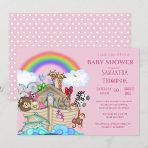 Noah's Ark Girls Baby Shower Invitation