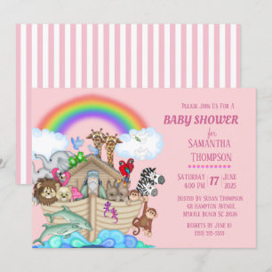 Noah's Ark Girls Baby Shower Invitation