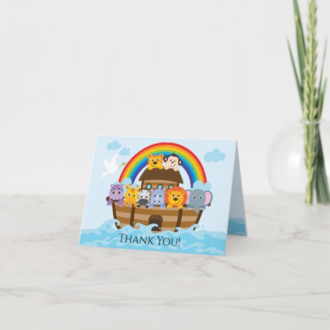 Noah's Ark Girls Baby Shower Thank You Note Card (Front)