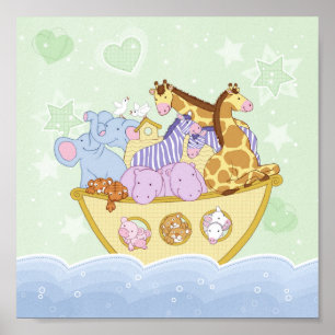 Noah's Ark Green Nursery Poster Print