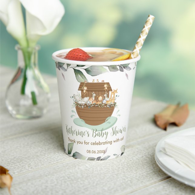 Noah's Ark Greenery Baby Shower Baptism Birthday Paper Cups (Insitu)