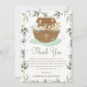 Noah's Ark Greenery Baptism Christening Neutral  Thank You Card