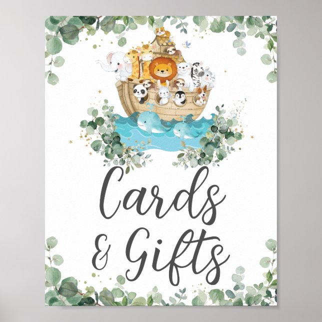 Noah's Ark Greenery Birthday Baby Cards and Gifts  Poster (Front)