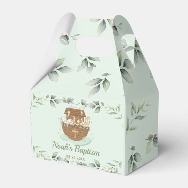 Noah's Ark Greenery Birthday Baptism Christening Favour Box (Front Side)