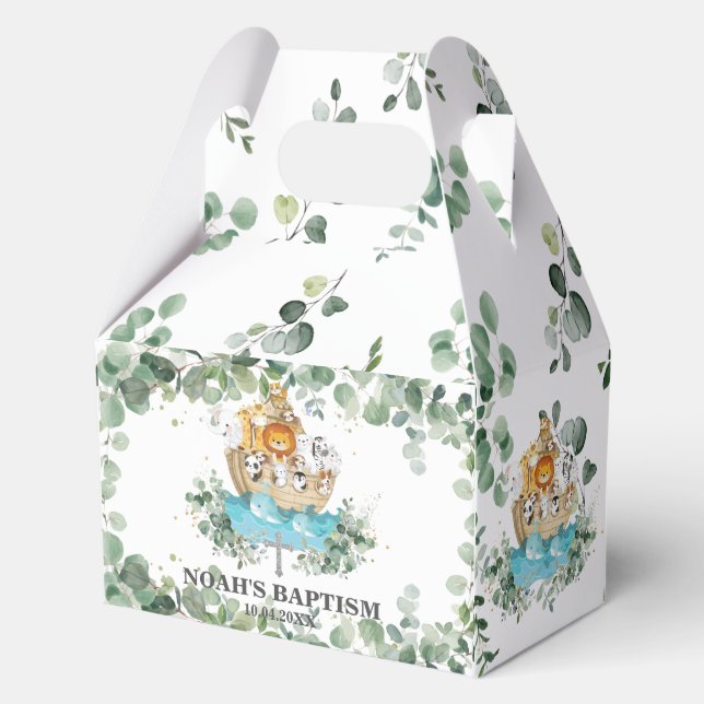 Noah's Ark Greenery Christening 1st Birthday Baby Favour Box (Front)