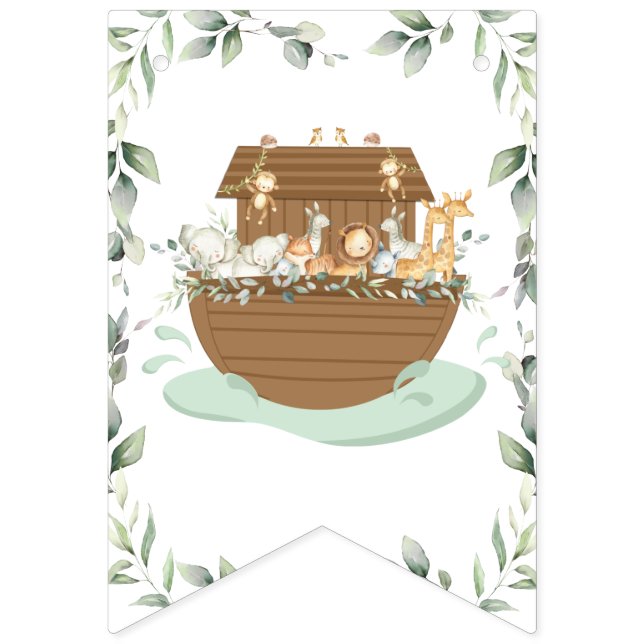 Noah's Ark Greenery Gender Neutral Baby Shower  Bunting (First Flag)