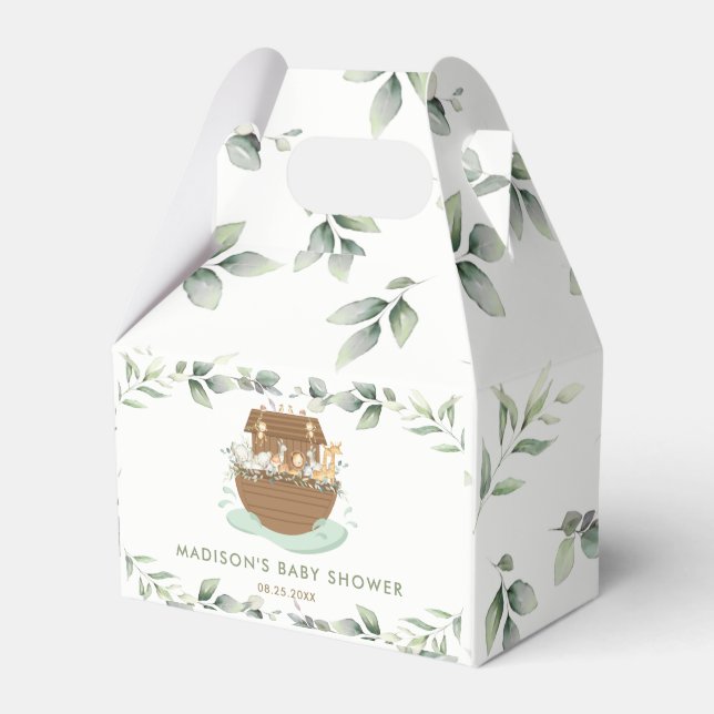 Noah's Ark Greenery Gender Neutral Baby Shower  Favour Box (Front Side)