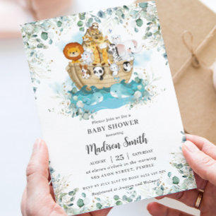 Noah's Ark Greenery Gender Neutral Baby Shower Invitation