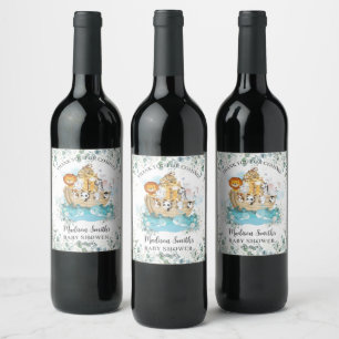 Noah's Ark Greenery Gender Neutral Baby Shower Wine Label