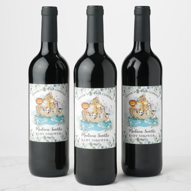 Noah's Ark Greenery Gender Neutral Baby Shower Wine Label (Bottles)