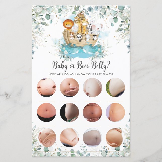 Noah's Ark Greenery Shower Baby or Beer Belly Game (Front)