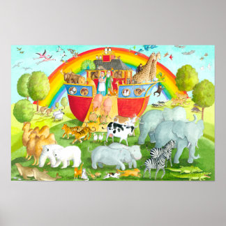 Noah's Ark Happy Landing Illustration Poster