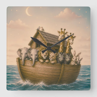 Noah's Ark Islamic Nursery Square Wall Clock