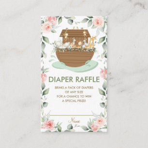 Noah's Ark Pink Floral Baby Shower Diaper Raffle Enclosure Card