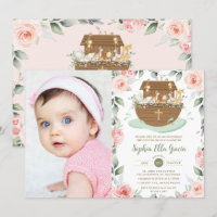 Noah's Ark Pink Floral Girl Baptism Christening