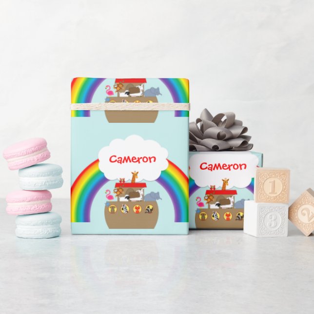 Noah's Ark Rainbow and Cloud Personalised Wrapping Paper (Baby Shower)