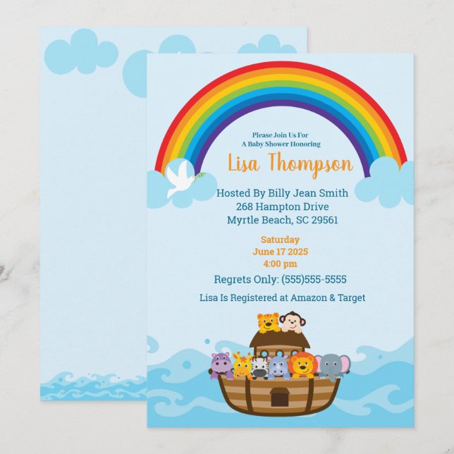 Noah's Ark Rainbow Baby Shower Invitation (Front/Back)