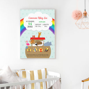 Noah's Ark Rainbow Personalised Baby Birth Poster