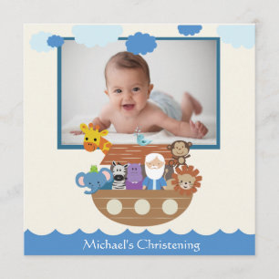 Noah's Ark Square Christening Invitations