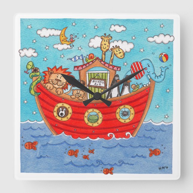 Noah's Ark  Square Wall Clock (Front)