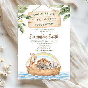 Noah's Ark Theme A Little Miracle Baby Shower Invitation
