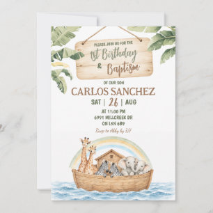 Noah's Ark Theme First Birthday & Baptism Invitation