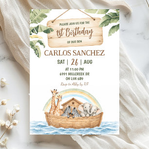 Noah's Ark Theme First Birthday Invitation