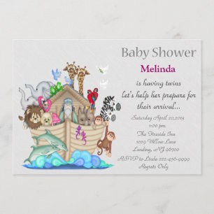 Noah's Ark Twins Baby Shower Invitation