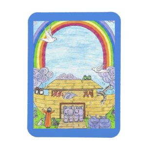 Noah's Ark Watercolor Rainbow Animal Elephant Magnet