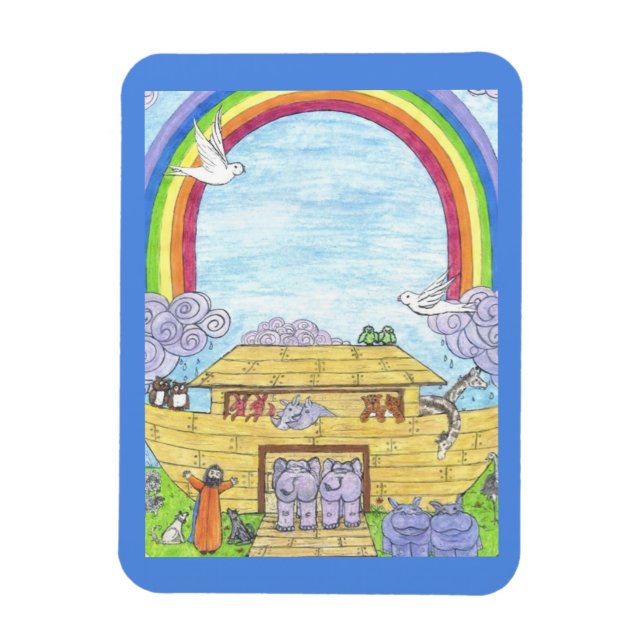Noah's Ark  Watercolor Rainbow Animal Elephant Magnet (Vertical)
