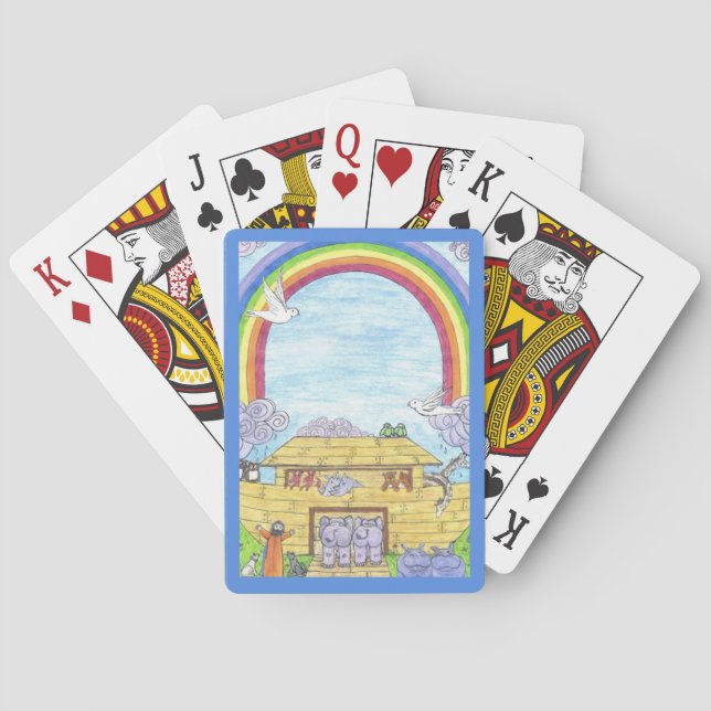 Noah's Ark  Watercolor Rainbow Funny Elephant Playing Cards (Back)