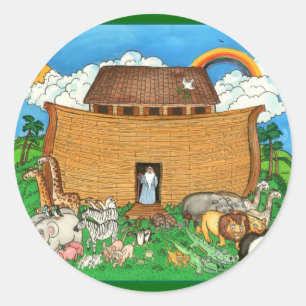 Noah's Ark with Rainbow Classic Round Sticker
