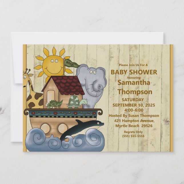 Noah's Ark Wood Baby Shower Invitation (Front)