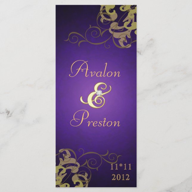 Nobel Gold Scroll Purple Wedding Program Programme (Front)