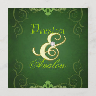 Nobel Green Texture Gold Scroll Invitation