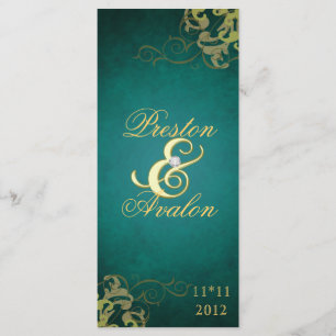 Nobel Teal Scroll Gold Wedding Program Programme