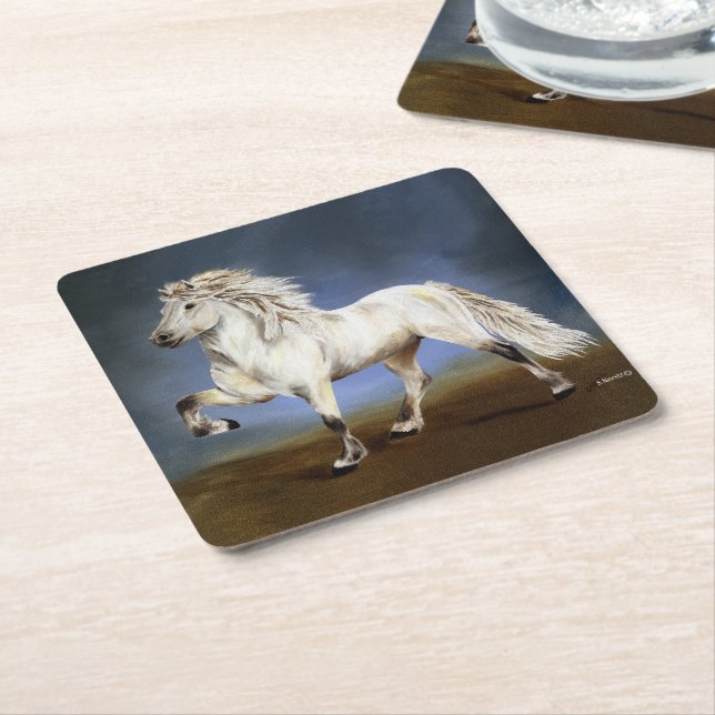 Nobility White Icelandic Horse Square Paper Coaster (Angled)