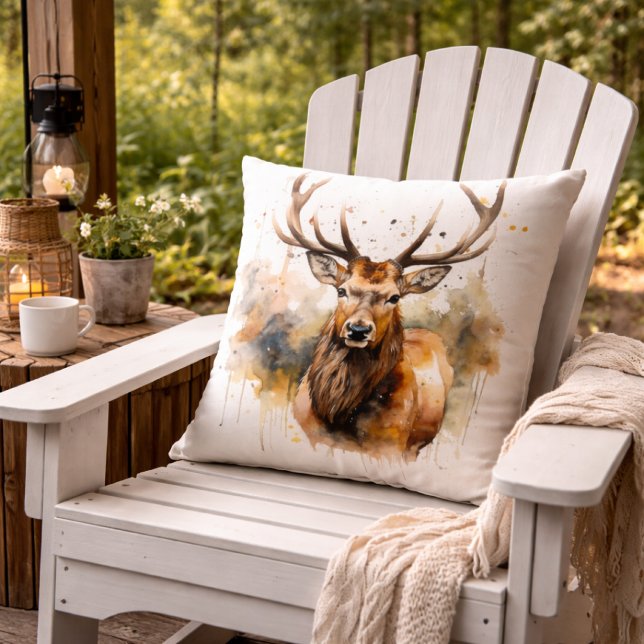 Noble Antlers: Woodland Elk Watercolor Art Cushion (Creator Uploaded)