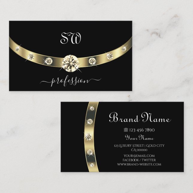 Noble Black and Gold with Monogram Professional Business Card (Front/Back)