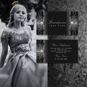 Noble Black and Silver Squiggled Jewels Ornamental Business Card